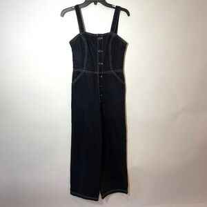 BDG Urban Outfitters Denim Jumpsuit Womens S Black Sleeveless Button Up Smocked